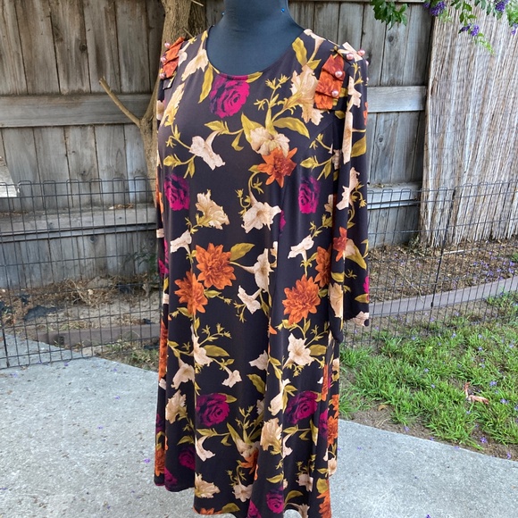 Dark Brown Floral Dress by Susan Graver - Picture 7 of 10
